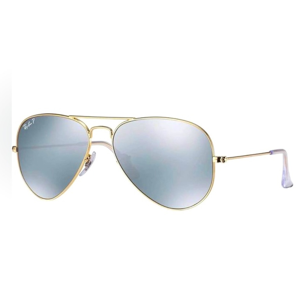 RAY BAN Polarized Mirror Flash Aviator Sunglasses Grey Lenses with Gold Hardware